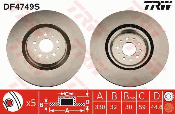 TRW DF4749S Front brake disc ventilated DF4749S: Buy near me in Poland at 2407.PL - Good price!