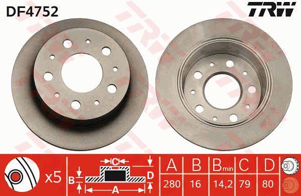 TRW DF4752 Rear brake disc, non-ventilated DF4752: Buy near me in Poland at 2407.PL - Good price!