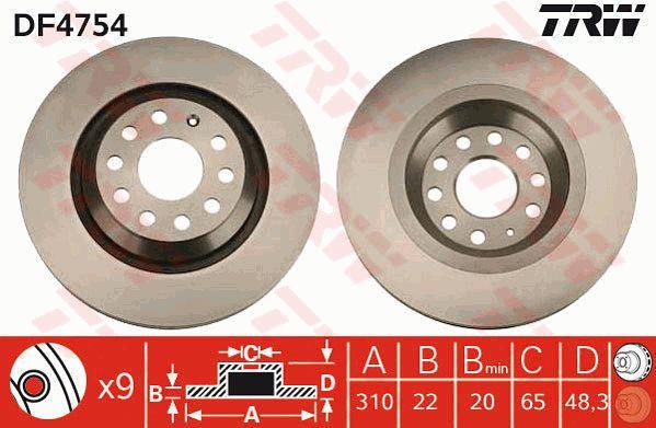 TRW DF4754 Rear ventilated brake disc DF4754: Buy near me in Poland at 2407.PL - Good price!