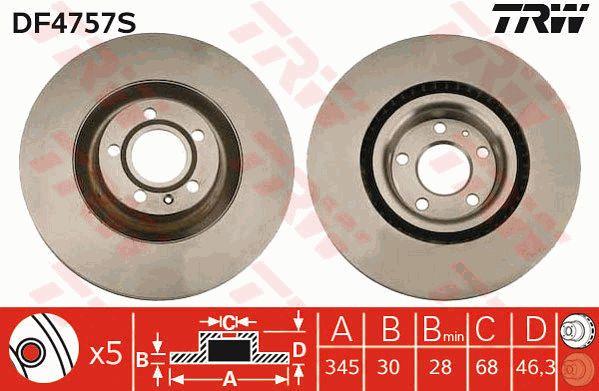 TRW DF4757S Front brake disc ventilated DF4757S: Buy near me at 2407.PL in Poland at an Affordable price!