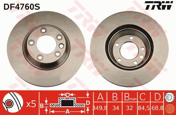 TRW DF4760S Front brake disc ventilated DF4760S: Buy near me in Poland at 2407.PL - Good price!
