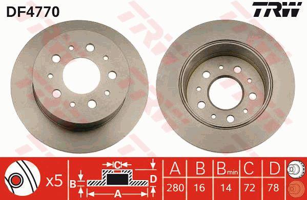 TRW DF4770 Rear brake disc, non-ventilated DF4770: Buy near me in Poland at 2407.PL - Good price!