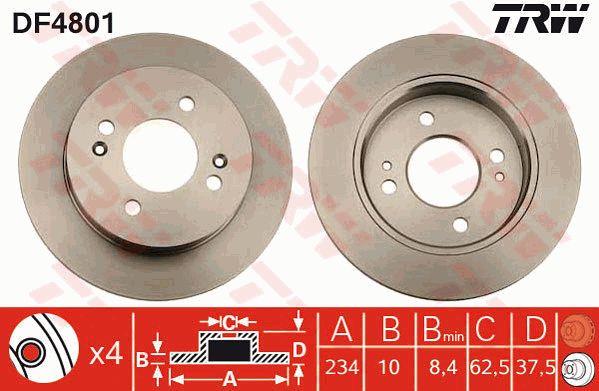 TRW DF4801 Rear brake disc, non-ventilated DF4801: Buy near me in Poland at 2407.PL - Good price!