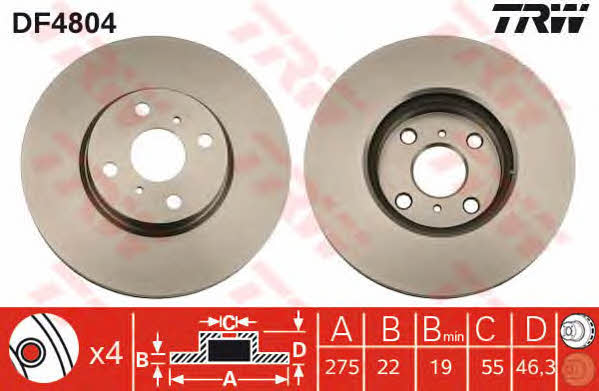 TRW DF4804 Front brake disc ventilated DF4804: Buy near me in Poland at 2407.PL - Good price!