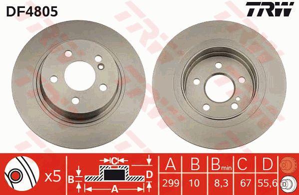 TRW DF4805 Rear brake disc, non-ventilated DF4805: Buy near me in Poland at 2407.PL - Good price!