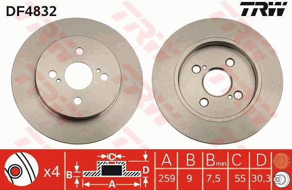 TRW DF4832 Rear brake disc, non-ventilated DF4832: Buy near me in Poland at 2407.PL - Good price!
