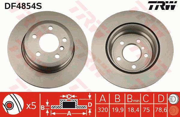 TRW DF4854S Rear ventilated brake disc DF4854S: Buy near me in Poland at 2407.PL - Good price!