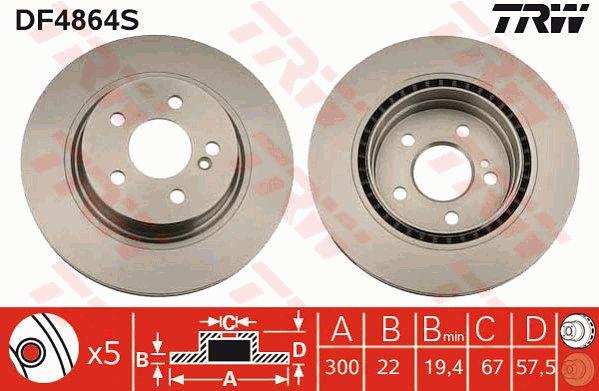 TRW DF4864S Rear ventilated brake disc DF4864S: Buy near me in Poland at 2407.PL - Good price!
