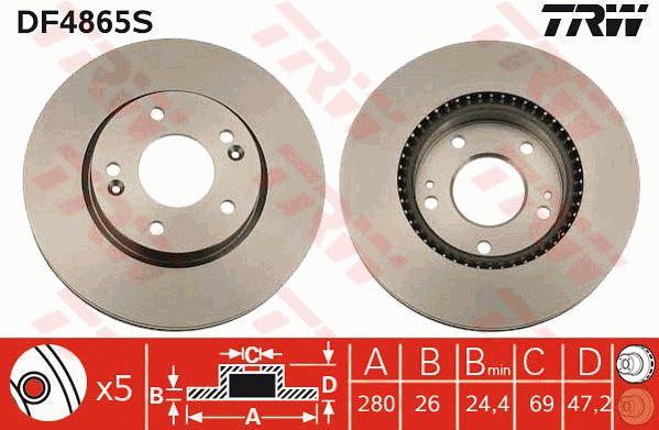 TRW DF4865S Front brake disc ventilated DF4865S: Buy near me in Poland at 2407.PL - Good price!