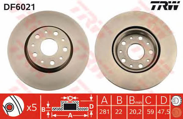 Тормозной диск задний вентилируемый TRW DF6021