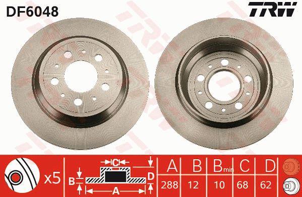 Rear brake disc, non-ventilated TRW DF6048