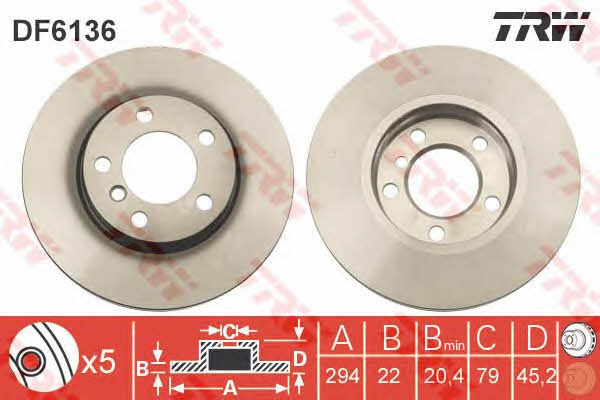 TRW DF6136 Front brake disc ventilated DF6136: Buy near me in Poland at 2407.PL - Good price!