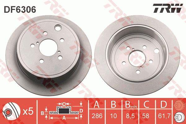 TRW DF6306 Rear brake disc, non-ventilated DF6306: Buy near me in Poland at 2407.PL - Good price!