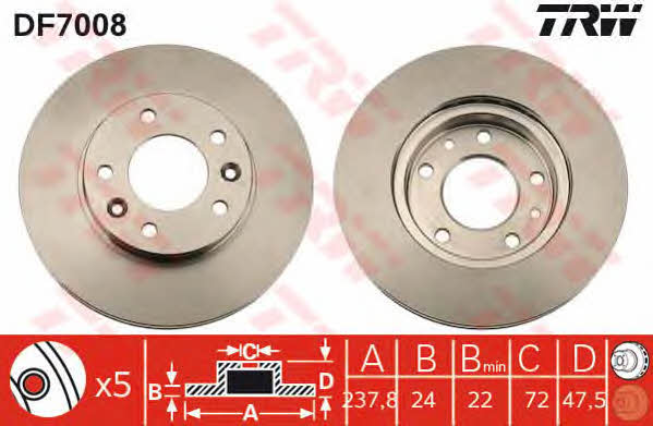 TRW DF7008 Front brake disc ventilated DF7008: Buy near me in Poland at 2407.PL - Good price!