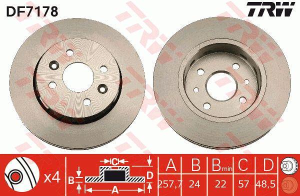 TRW DF7178 Front brake disc ventilated DF7178: Buy near me in Poland at 2407.PL - Good price!