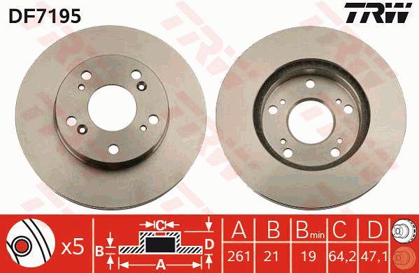 TRW DF7195 Front brake disc ventilated DF7195: Buy near me in Poland at 2407.PL - Good price!