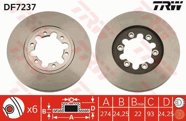 TRW DF7237 Front brake disc ventilated DF7237: Buy near me in Poland at 2407.PL - Good price!