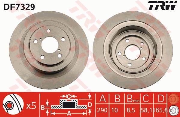 TRW DF7329 Rear brake disc, non-ventilated DF7329: Buy near me in Poland at 2407.PL - Good price!