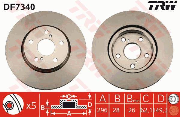 TRW DF7340 Front brake disc ventilated DF7340: Buy near me in Poland at 2407.PL - Good price!