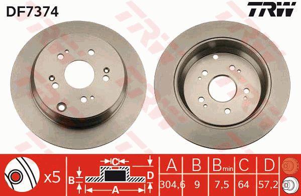 TRW DF7374 Rear brake disc, non-ventilated DF7374: Buy near me in Poland at 2407.PL - Good price!