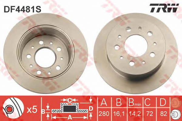 TRW DF4481S Rear brake disc, non-ventilated DF4481S: Buy near me in Poland at 2407.PL - Good price!
