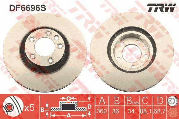 TRW DF6696S Тормозной диск передний вентилируемый DF6696S: Отличная цена - Купить в Польше на 2407.PL!