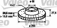 Valeo 186198 Front brake disc ventilated 186198: Buy near me in Poland at 2407.PL - Good price!