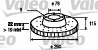 Valeo 187061 Rear ventilated brake disc 187061: Buy near me in Poland at 2407.PL - Good price!