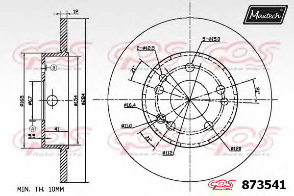 MaxTech 873541.0000 Unventilated front brake disc 8735410000: Buy near me in Poland at 2407.PL - Good price!