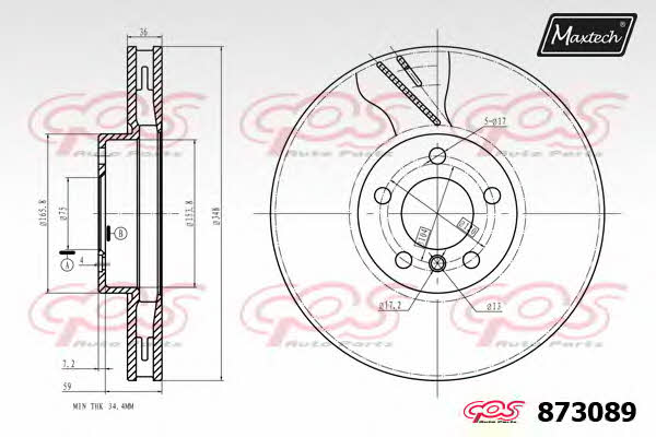 MaxTech 873089.0300 Wentylowana przednia tarcza hamulcowa 8730890300: Dobra cena w Polsce na 2407.PL - Kup Teraz!