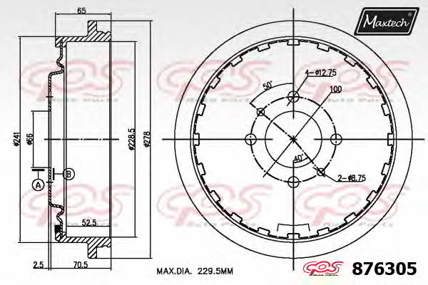MaxTech 876305.0000 Rear brake drum 8763050000: Buy near me in Poland at 2407.PL - Good price!