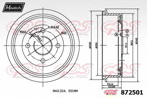 MaxTech 872501.0000 Rear brake drum 8725010000: Buy near me in Poland at 2407.PL - Good price!