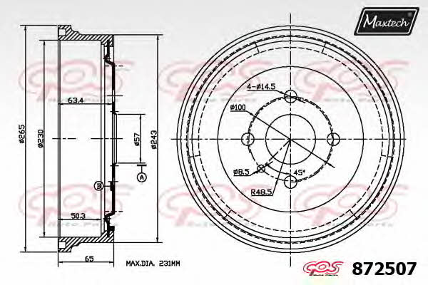 MaxTech 872507.0000 Rear brake drum 8725070000: Buy near me in Poland at 2407.PL - Good price!