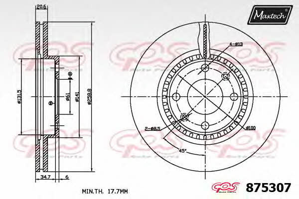 MaxTech 875307.6880 Тормозной диск передний вентилируемый 8753076880: Отличная цена - Купить в Польше на 2407.PL!
