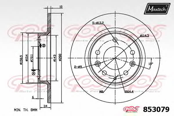 MaxTech 853079.0000 Rear brake disc, non-ventilated 8530790000: Buy near me in Poland at 2407.PL - Good price!