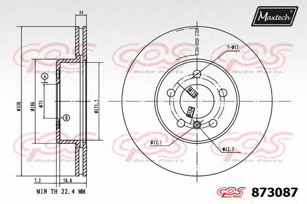 MaxTech 873087.6880 Front brake disc ventilated 8730876880: Buy near me in Poland at 2407.PL - Good price!