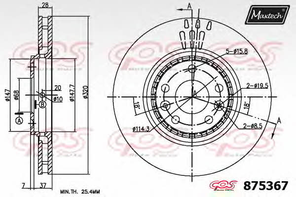 MaxTech 875367.0000 Innenbelüftete Bremsscheibe vorne 8753670000: Kaufen Sie zu einem guten Preis in Polen bei 2407.PL!