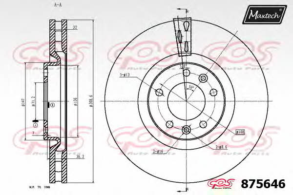 MaxTech 875646.6880 Front brake disc ventilated 8756466880: Buy near me in Poland at 2407.PL - Good price!