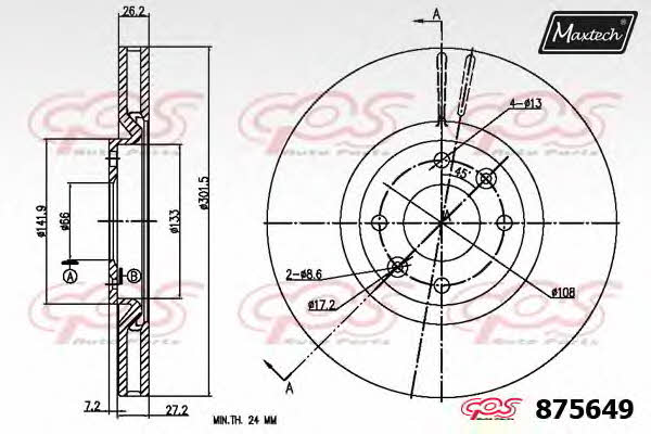 MaxTech 875649.6880 Wentylowana przednia tarcza hamulcowa 8756496880: Dobra cena w Polsce na 2407.PL - Kup Teraz!