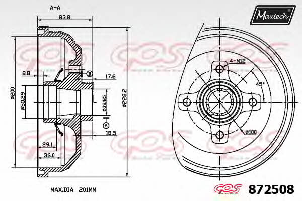 MaxTech 872508.0000 Rear brake drum 8725080000: Buy near me in Poland at 2407.PL - Good price!