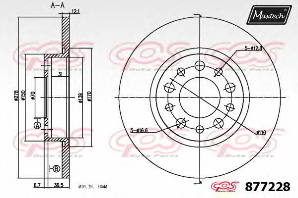 MaxTech 877228.0000 Rear brake disc, non-ventilated 8772280000: Buy near me in Poland at 2407.PL - Good price!