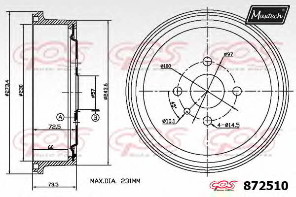 MaxTech 872510.0000 Rear brake drum 8725100000: Buy near me in Poland at 2407.PL - Good price!