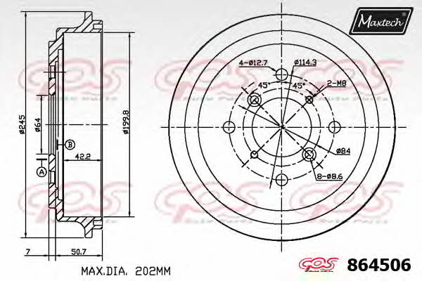 MaxTech 864506.0000 Тормозной барабан задний 8645060000: Отличная цена - Купить в Польше на 2407.PL!