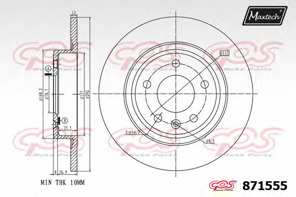 MaxTech 871555.0000 Rear brake disc, non-ventilated 8715550000: Buy near me in Poland at 2407.PL - Good price!