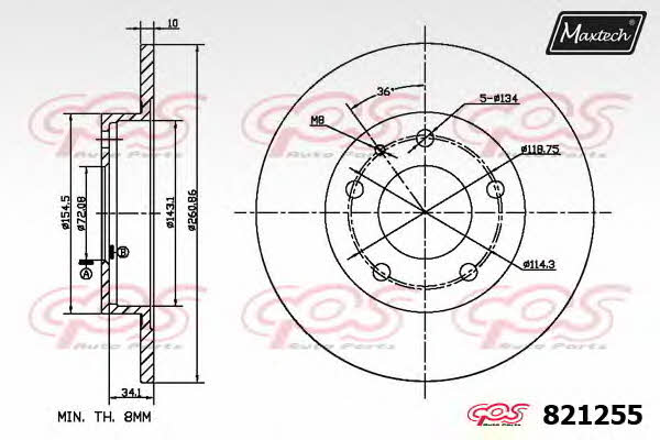 MaxTech 821255.0000 Rear brake disc, non-ventilated 8212550000: Buy near me in Poland at 2407.PL - Good price!