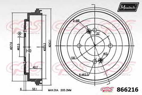 MaxTech 866216.0000 Тормозной барабан задний 8662160000: Отличная цена - Купить в Польше на 2407.PL!