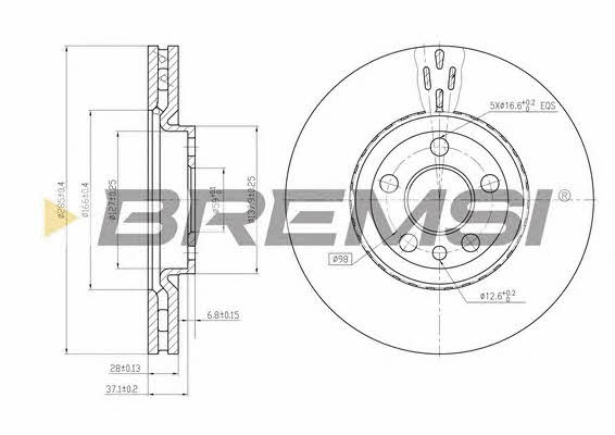 Bremsi DBB165V Front brake disc ventilated DBB165V: Buy near me in Poland at 2407.PL - Good price!