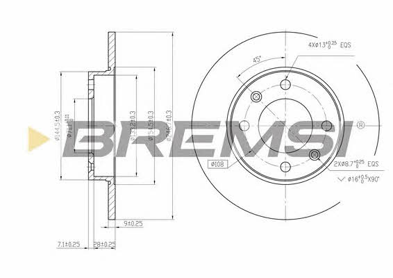 Bremsi DBB178S Rear brake disc, non-ventilated DBB178S: Buy near me in Poland at 2407.PL - Good price!