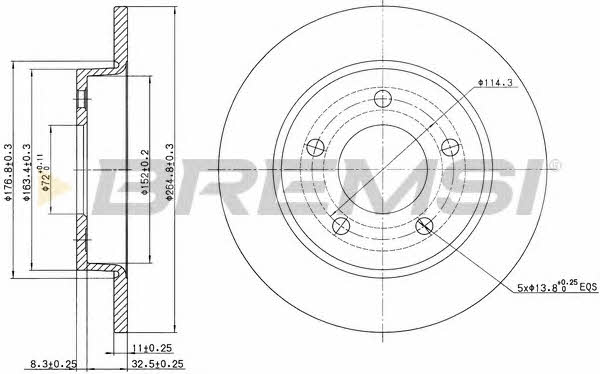 Bremsi DBB420S Rear brake disc, non-ventilated DBB420S: Buy near me in Poland at 2407.PL - Good price!