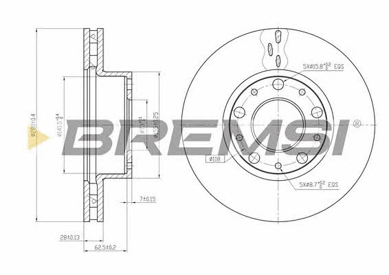 Bremsi DBB800V Front brake disc ventilated DBB800V: Buy near me at 2407.PL in Poland at an Affordable price!